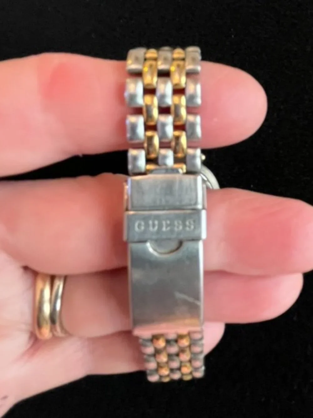GUESS | Two-tone Bracelet Watch Black Dial Mirrored Edge-NEW Battery